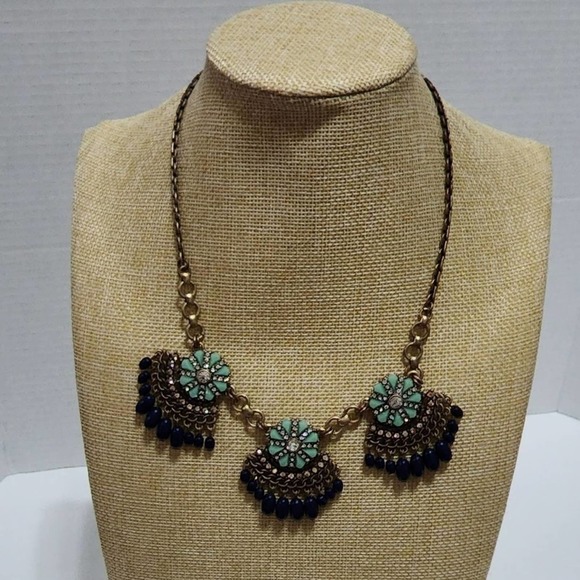 J. CREW‎ turquoise fan necklace - Picture 1 of 4